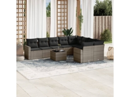 Vidaxl 10 Pcs Conjunto Sofás De Jardim C/ Almofadões Vime Pe Cinzento