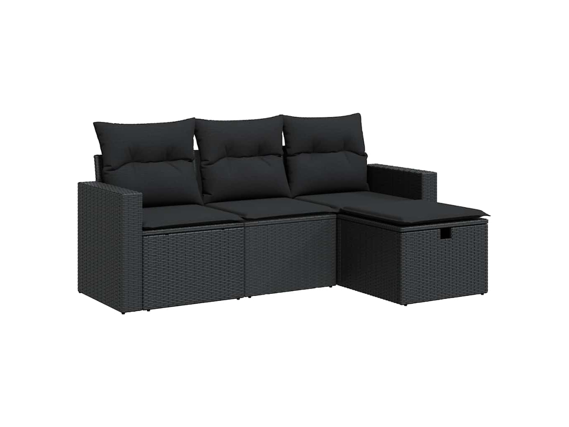 Conjunto de 4 sofás para jardim com almofadões Vime Pe Preto MAISON EXCLUSIVE (N/A)