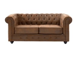 Sofá Fixo Chesterfield VENTE-UNIQUE.PT (Castanho - Tecido e Veludo - 168x88x72 cm)