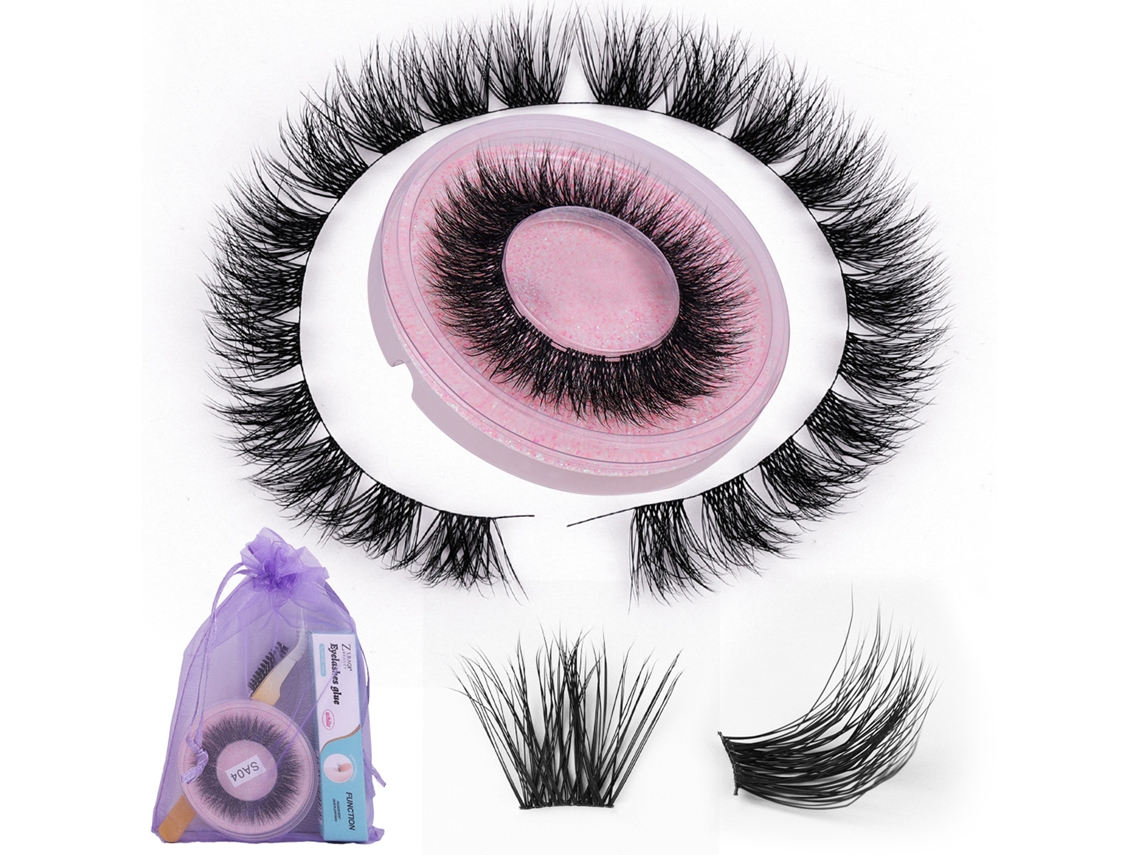 Pestañas Falsas Individuales Diy Segmentadas Curl C Naturales Con Pegamento, Cepillo Y Pinzas De Pestañas