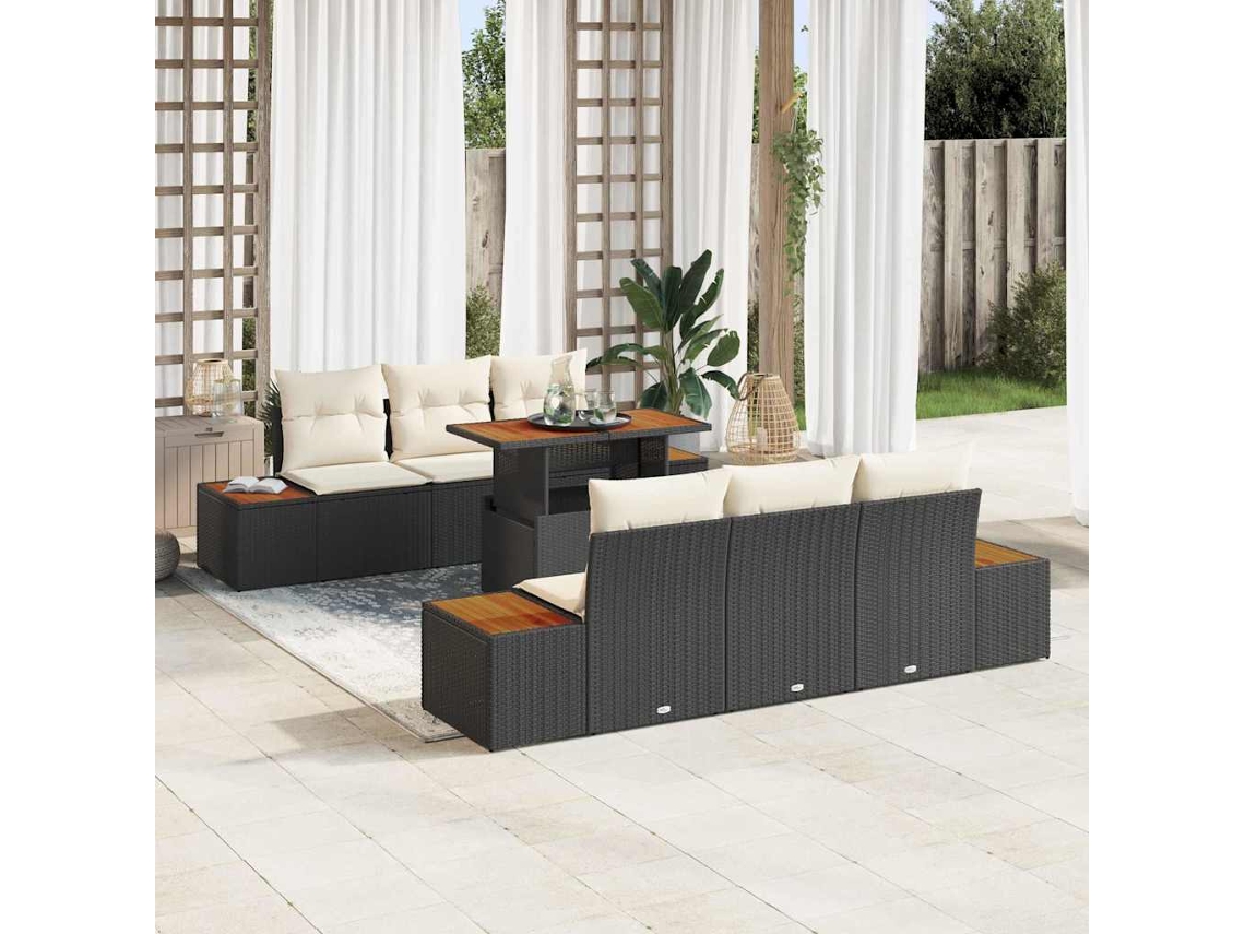 Vidaxl Conjunto De Sofá De Jardim 7 Unid. Preto Rattan Sintético
