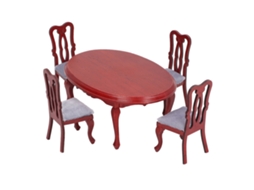 Conjunto Mesa E Cadeira Miniatura 1:12 Madeira Bétula Vermelha Para Casinha De Bonecas