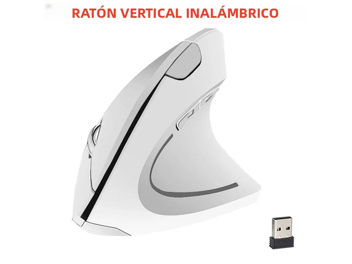 Mouse Vertical Sem Fio 2.4g (branco), Branco/preto, Com 6 Botões.