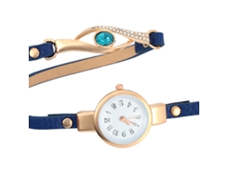 Relógio Pulseira Feminino Quartzo com Strass Pulseira Pu Azul Royal