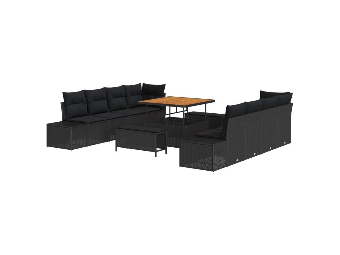 Conjunto De Sofá De Jardim Vidaxl Preto Vime Pe (100 X 100 X 71 Cm)