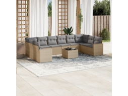 Vidaxl 11 Pcs Conjunto Sofás De Jardim C/ Almofadões Vime Pe Bege