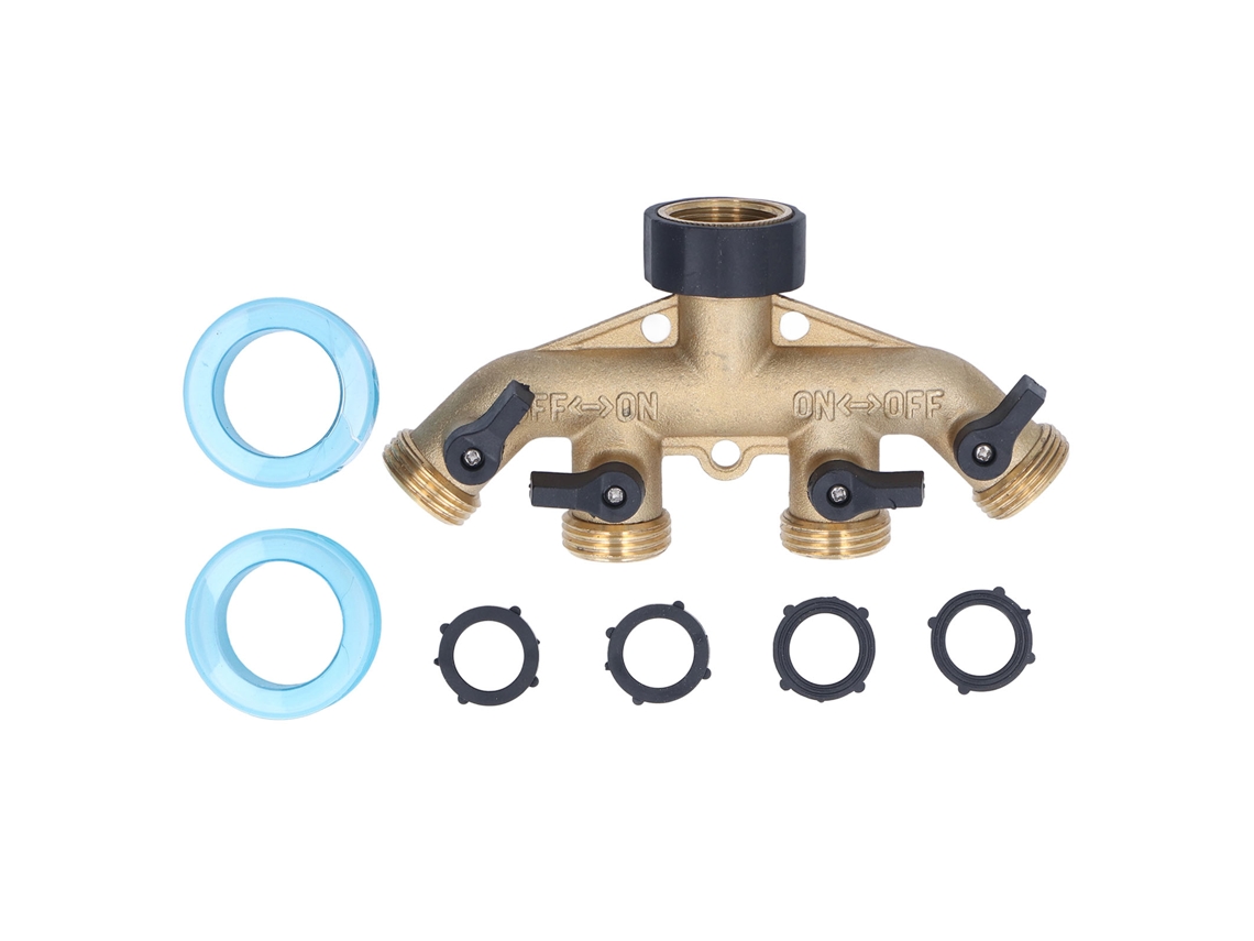 Divisor De Mangueira De Jardim De Latão Resistente De 4 Vias Com 4 Válvulas, Adaptador De Torneira De 3/4 Polegada