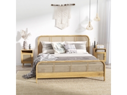 Conjunto Boho De 2 Criados-mudos Com Gaveta E Prateleira Aberta - Mdf E Rattan, 39x35x60 Cm