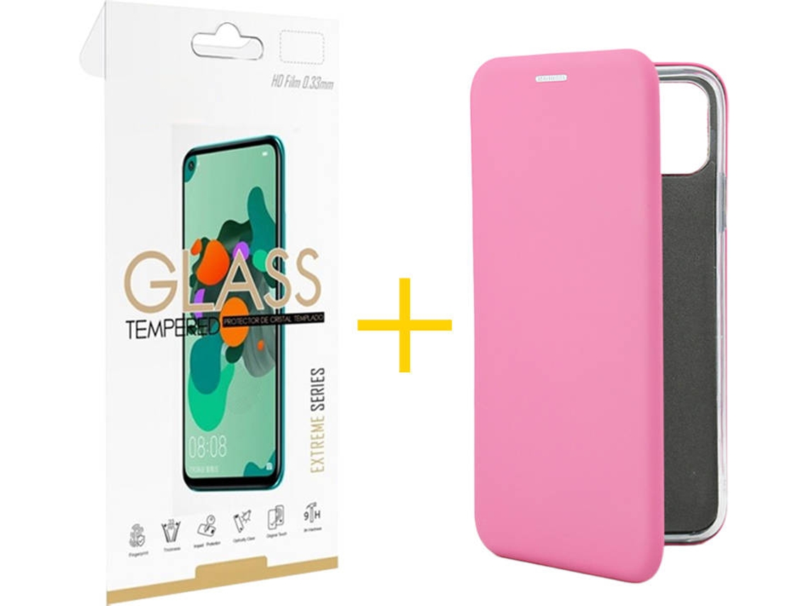 Capa e Película Apple iPhone X / XS SKYHE Flip Cover 1973 Rosa