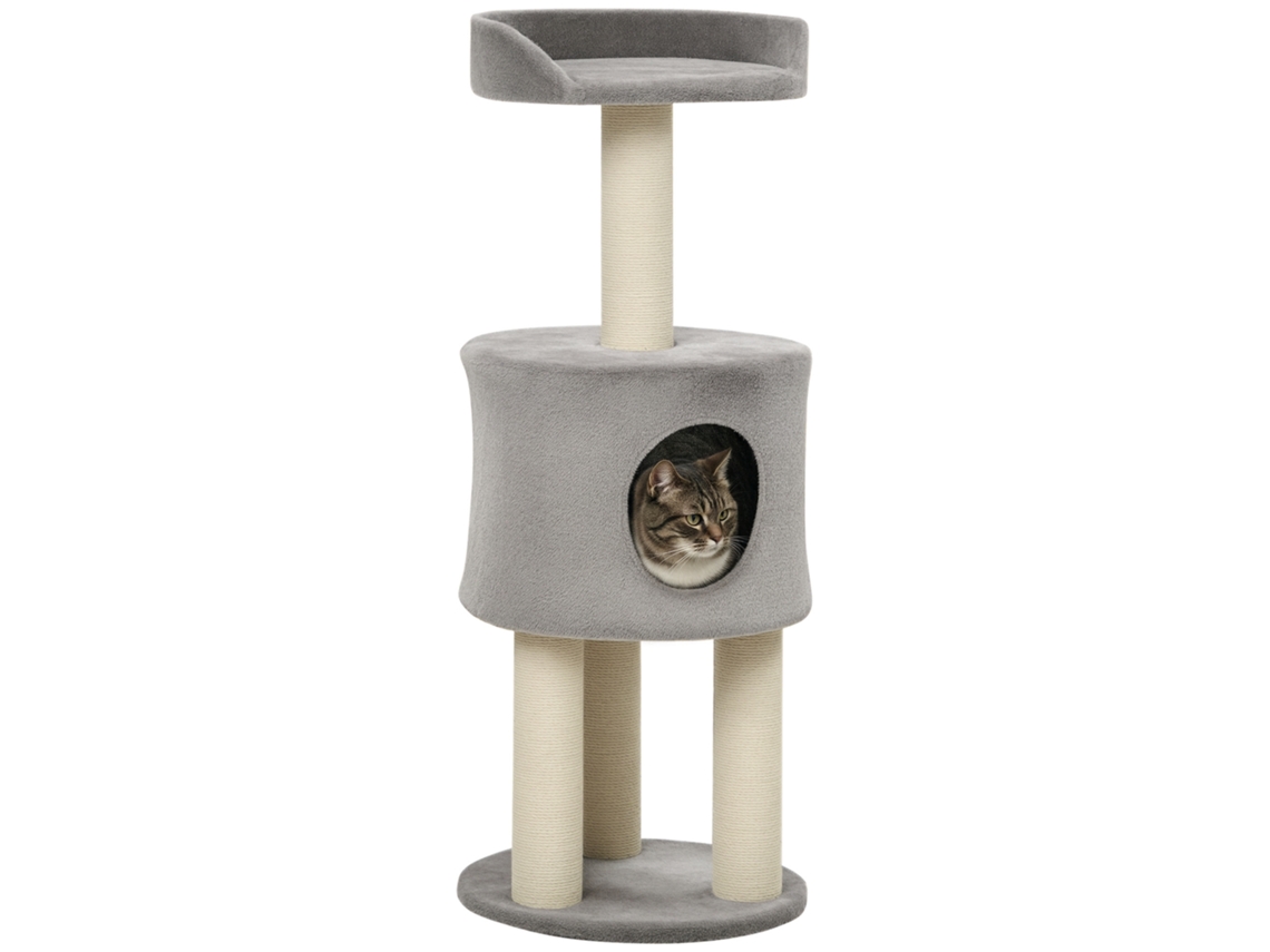 Árvore para Gatos com Postes para Arranhar, Sisal Natural, Árvore para Escalar, Toca e Plataforma de Pelúcia, 103 Cm de Altura, Cinza ESSÊNCIACASA