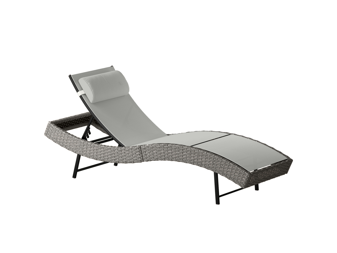 Espreguiçadeira de Resina Trançada. Deck Solar com Encosto e Encosto de Cabeça Ajustáveis em 5 Posições. 198 X 61 X 44 Cm. Cinza Ge