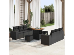 Vidaxl Conjunto De Sofá De Jardim Preto Rattan De Polipropileno