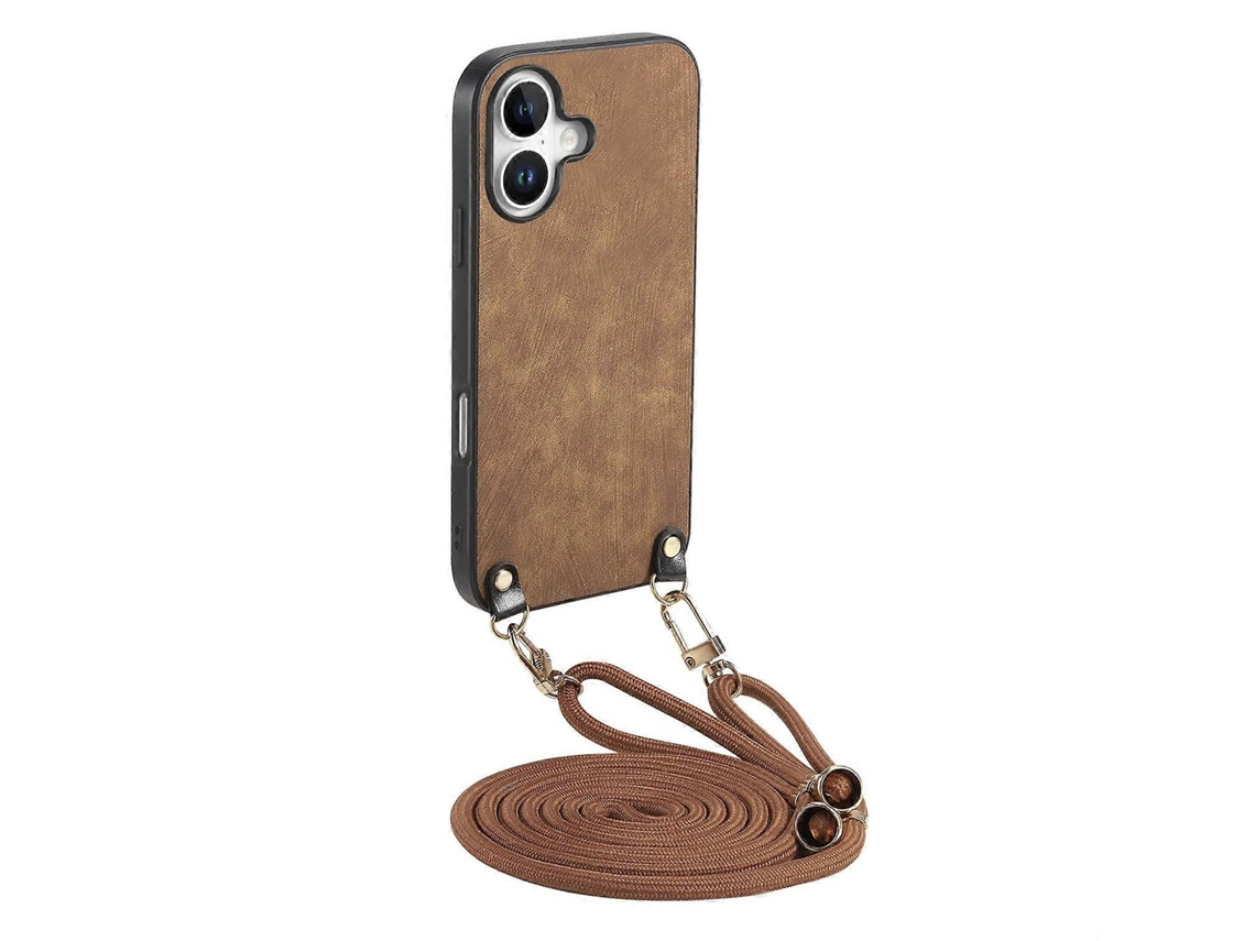 Capa Traseira De Couro Retrô Com Alça Ajustável Para Iphone 16