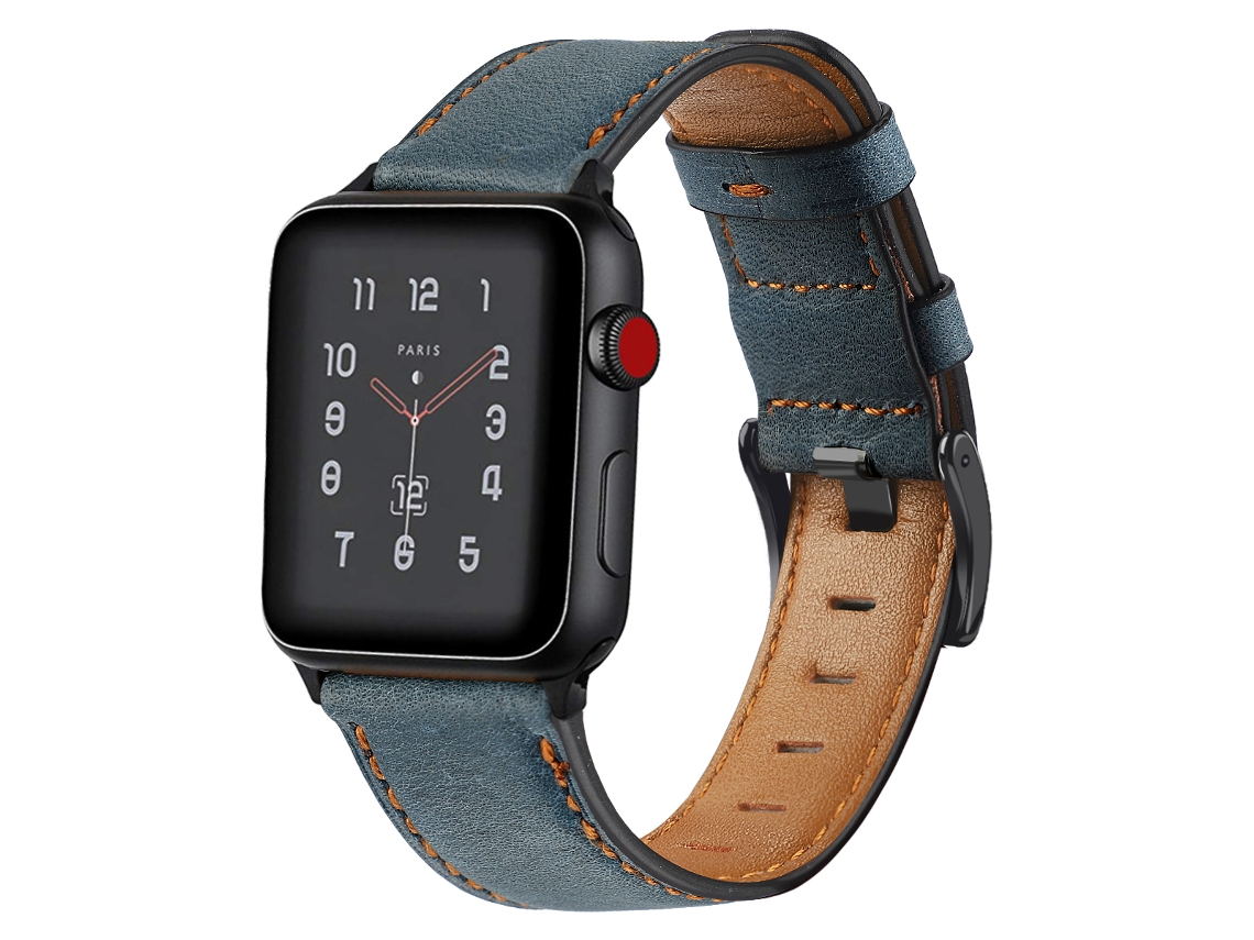 Bracelete Pulseira Classic Vintage em Pele Ecológico Para Apple Watch Series 4 44Mm Azul Jeans