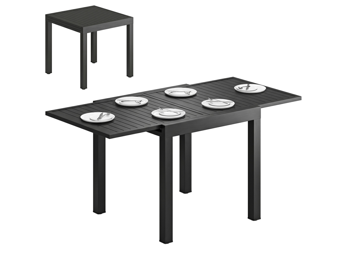 Mesa De Jardim Extensível, Mesa Externa Para 4-6 Pessoas Com Extensão De Autoarmazenamento Em Alumínio, 80-160 X 80 Cm, Preto