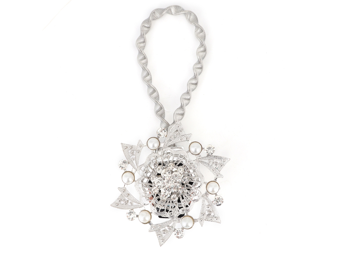 Apertos de Cortina Magnéticos de Primavera com Strass Prata Decoração de Janela Elegante Fivelas