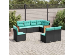 Vidaxl Conjunto De Sofá De Jardim Com 8 Peças E Almofadas Em Rattan Sintético Preto