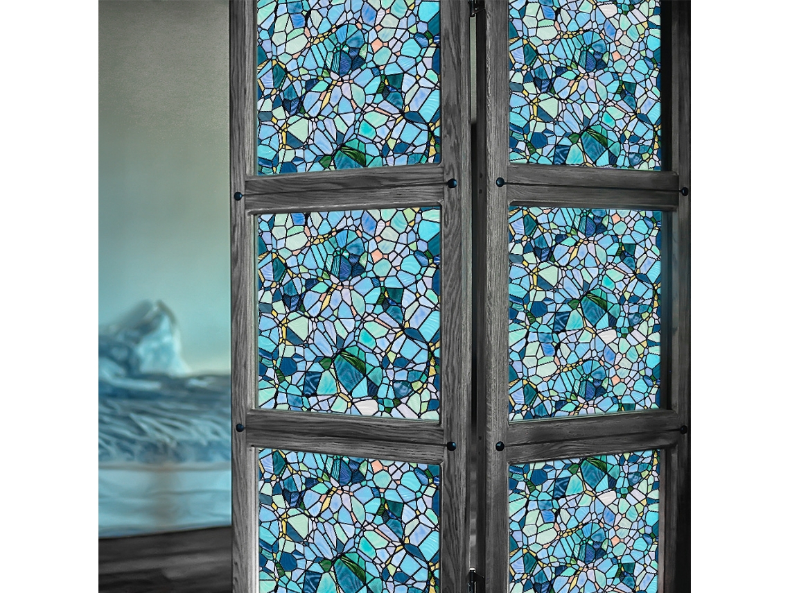 Película Adesiva Floral Azul Para Janela Frontal(30* 200cm), Vinil