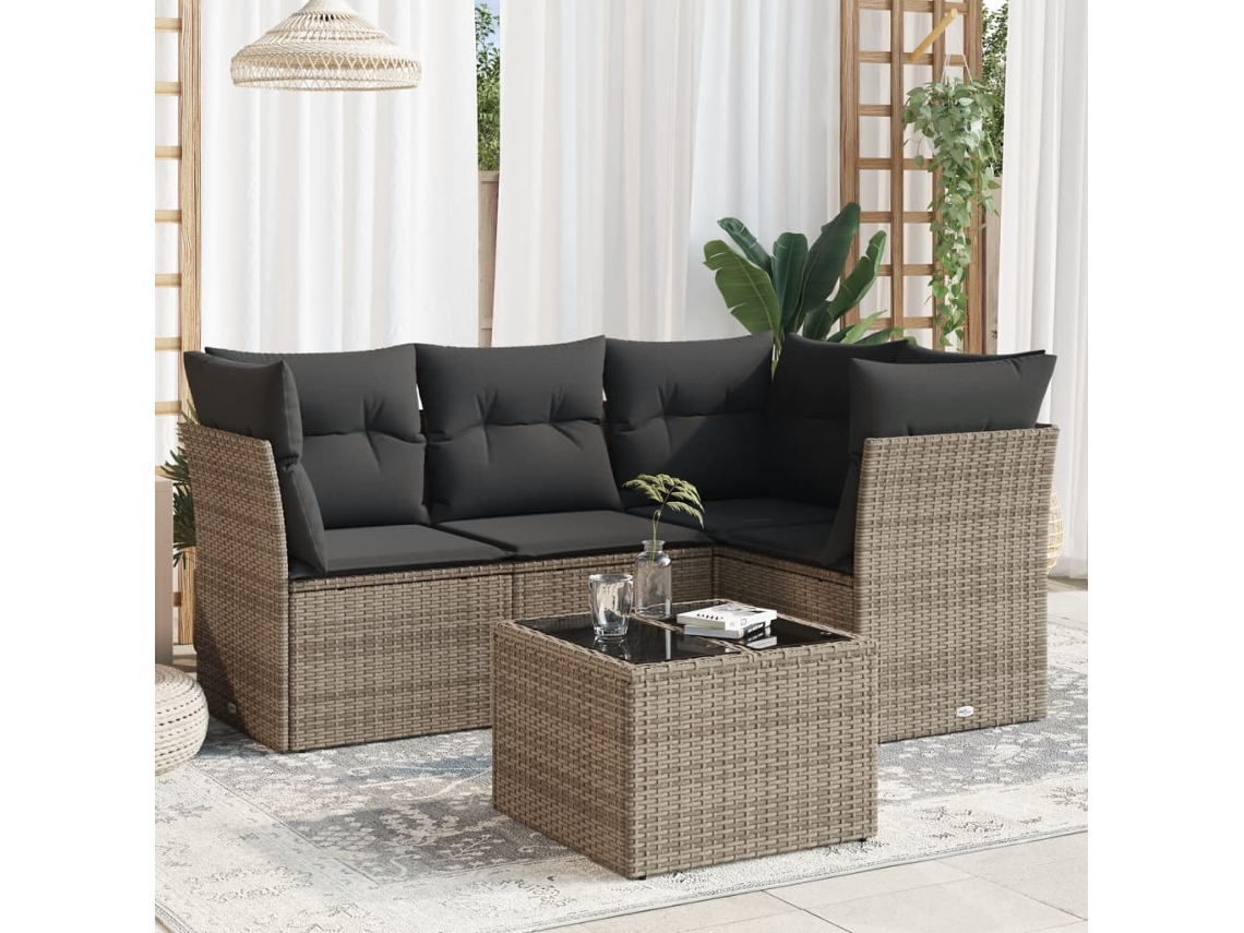 Jogo de Sofá Jardim 5 Peças C/ Almofadões Vime Pe Cinza Dkd Home Decor