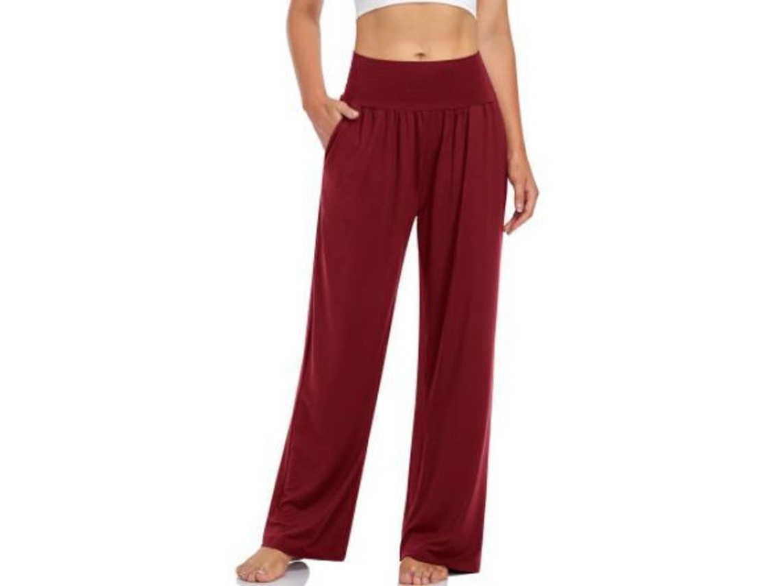 2026 pantalones Deportivos de Yoga Casual Amplios de Mujer Con Bolsillos Y Cintura Alta Cómodos L Vinho Tinto
