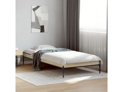 Cama De Solteiro | Camas Para Quarto | Estrutura De Cama Derivados De Madeira E Metal Carvalho Sonoma
