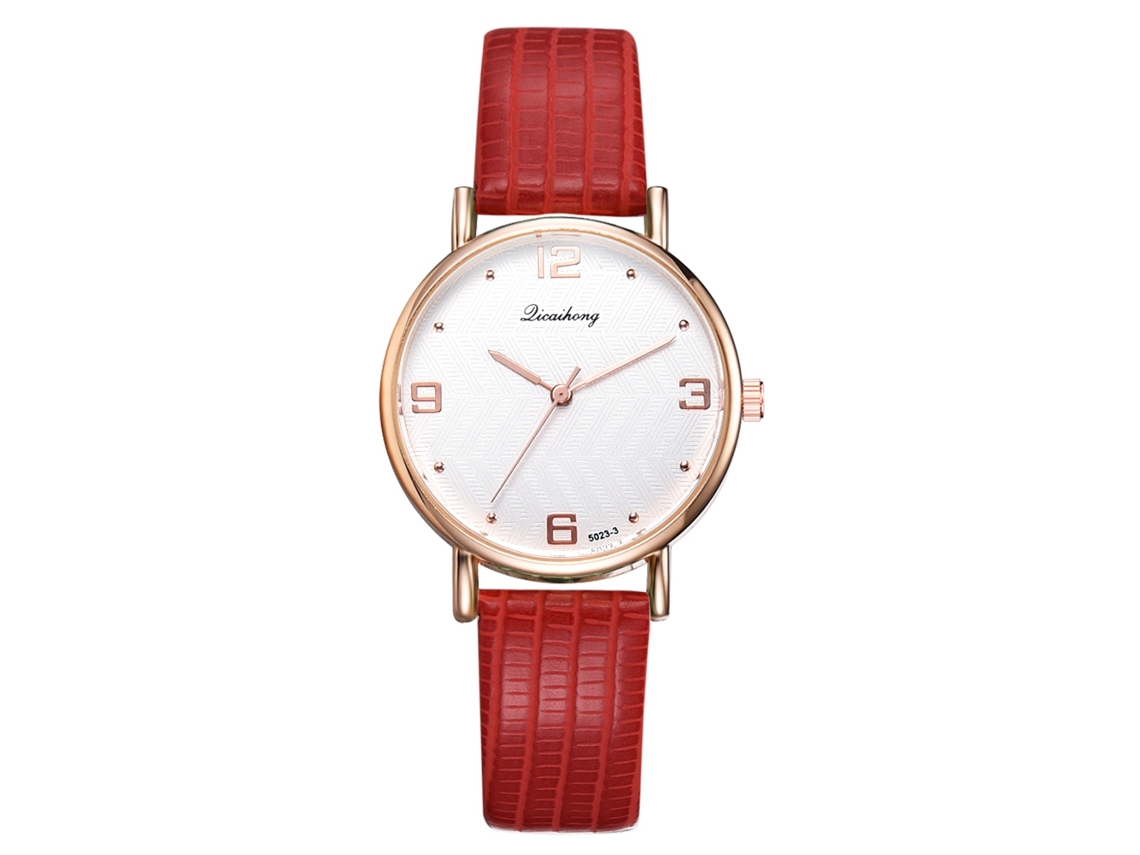 Relógio de Pulso Feminino de Quartzo Elegante com Mostrador Redondo Cor Vermelha