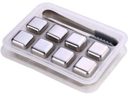 Conjunto De Presente De Luxo Whiskey Stones - 8 Cubos De Gelo Reutilizáveis Em Aço Inoxidável Com Pinça De Barman E Compartimento