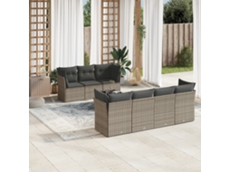 Vidaxl 8 Pcs Conjunto Sofás De Jardim C/ Almofadões Vime Pe Cinzento