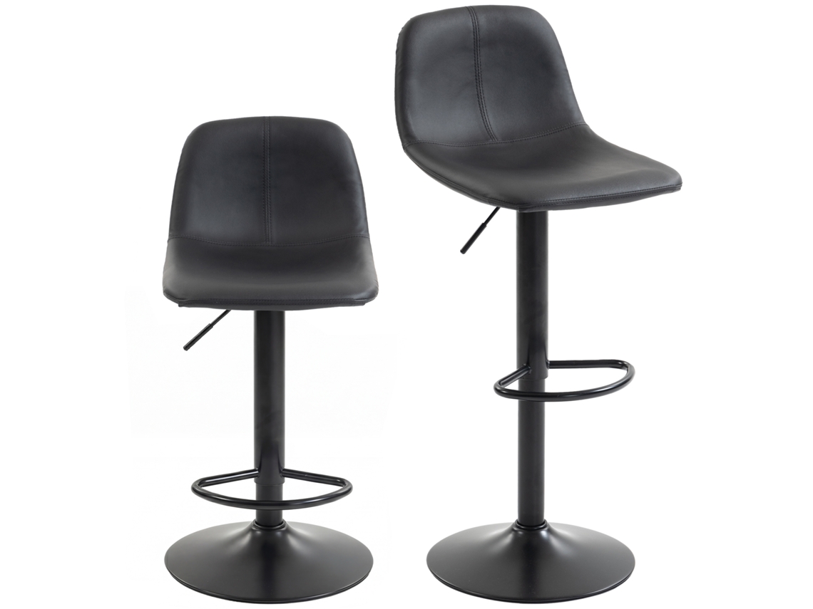 Conjunto De 2 Banquinhos. Cadeiras De Bar De Altura Ajustável. Encosto E Apoio Para Os Pés. Giro De 360°. Pernas De Aço. Preto
