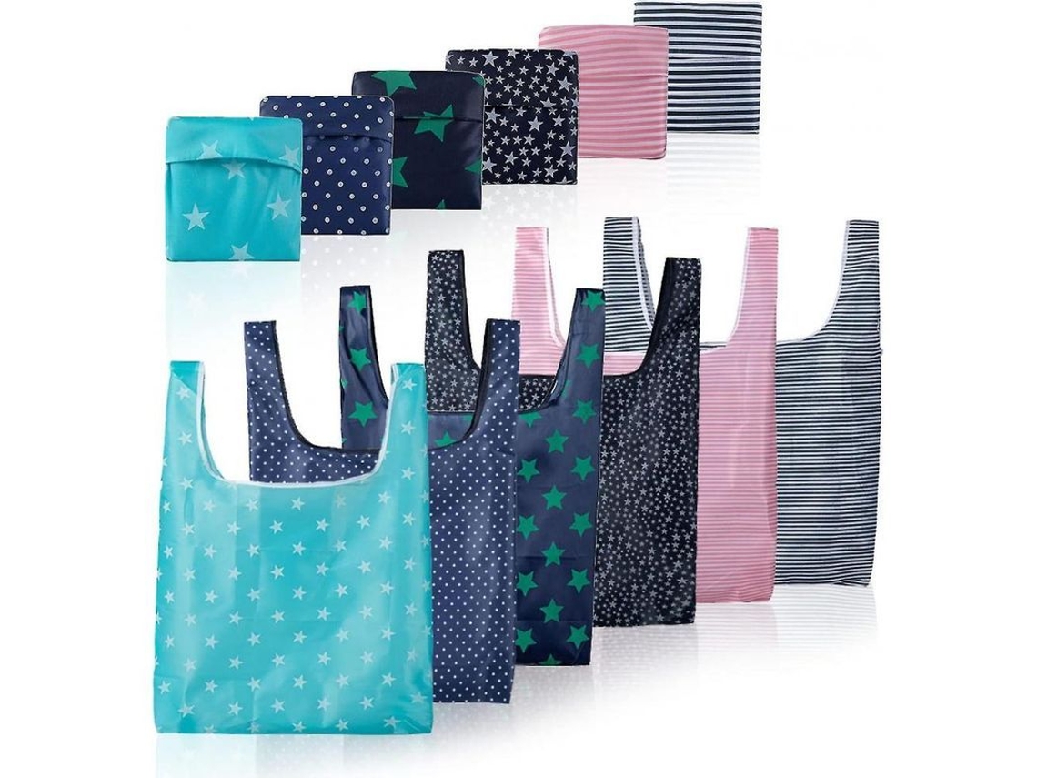 2026 6 Sacolas de Compras Reutilizáveis, Dobráveis e Ecológicas com Bolsa de Nylon Resistente Acoplada