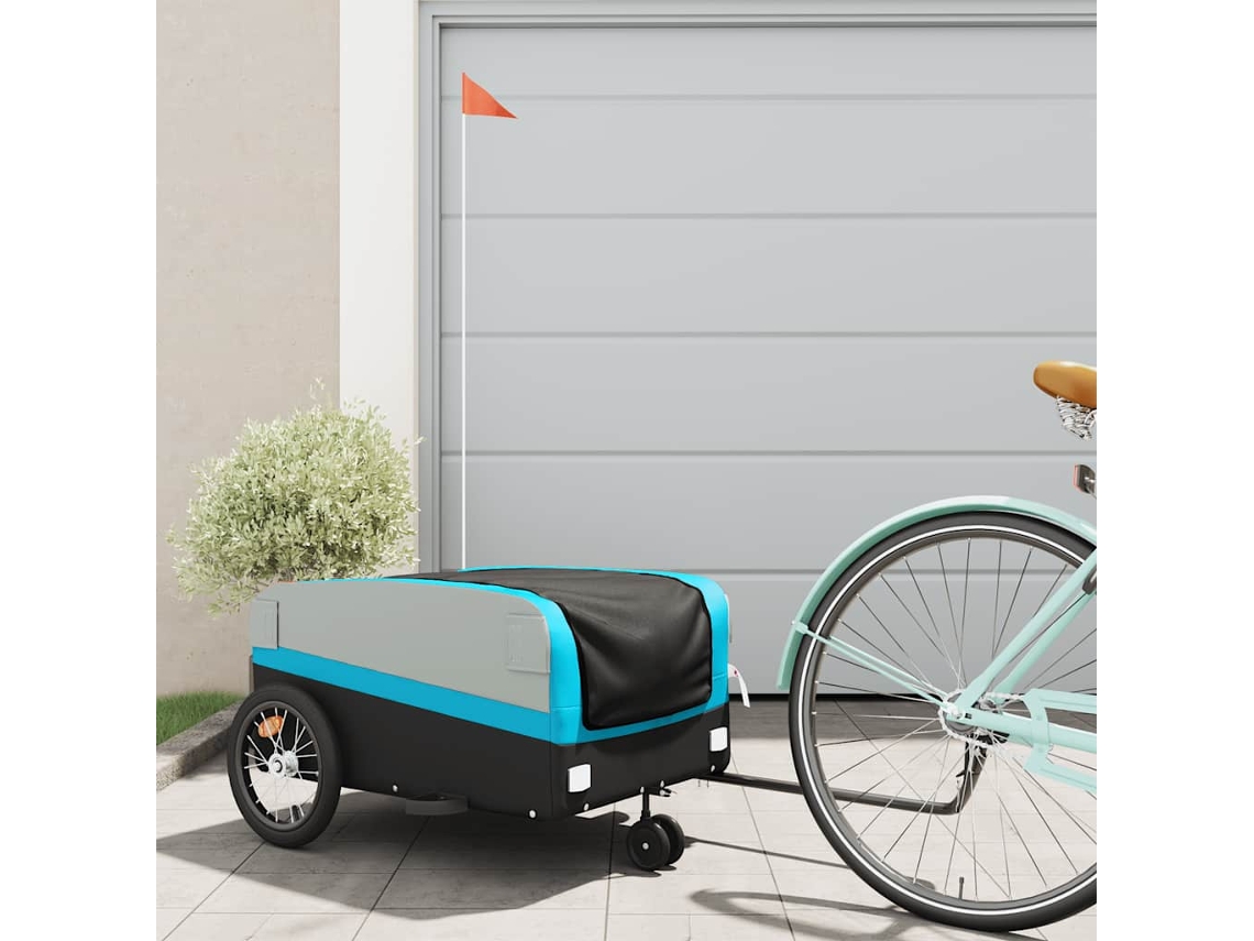 Vidaxl Reboque Para Bicicleta 45 Kg Ferro Preto E Azul