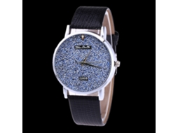 Reloj De Cuarzo Con Correa De Cuero Pu Unisex Diamantes Brillantes (negro)