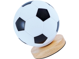 Abajur De Mesa Em Formato Bola Com Base Madeira, Led, Luz Noturna