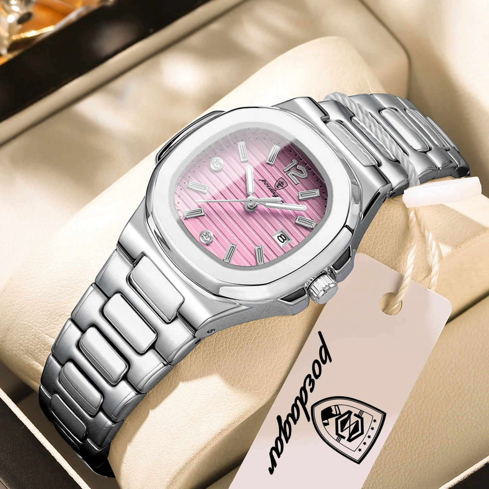 (Rosa-púrpura) Relógio feminino refinado de alta qualidade, à prova d'água, luminoso, com visor de dados, elegante.