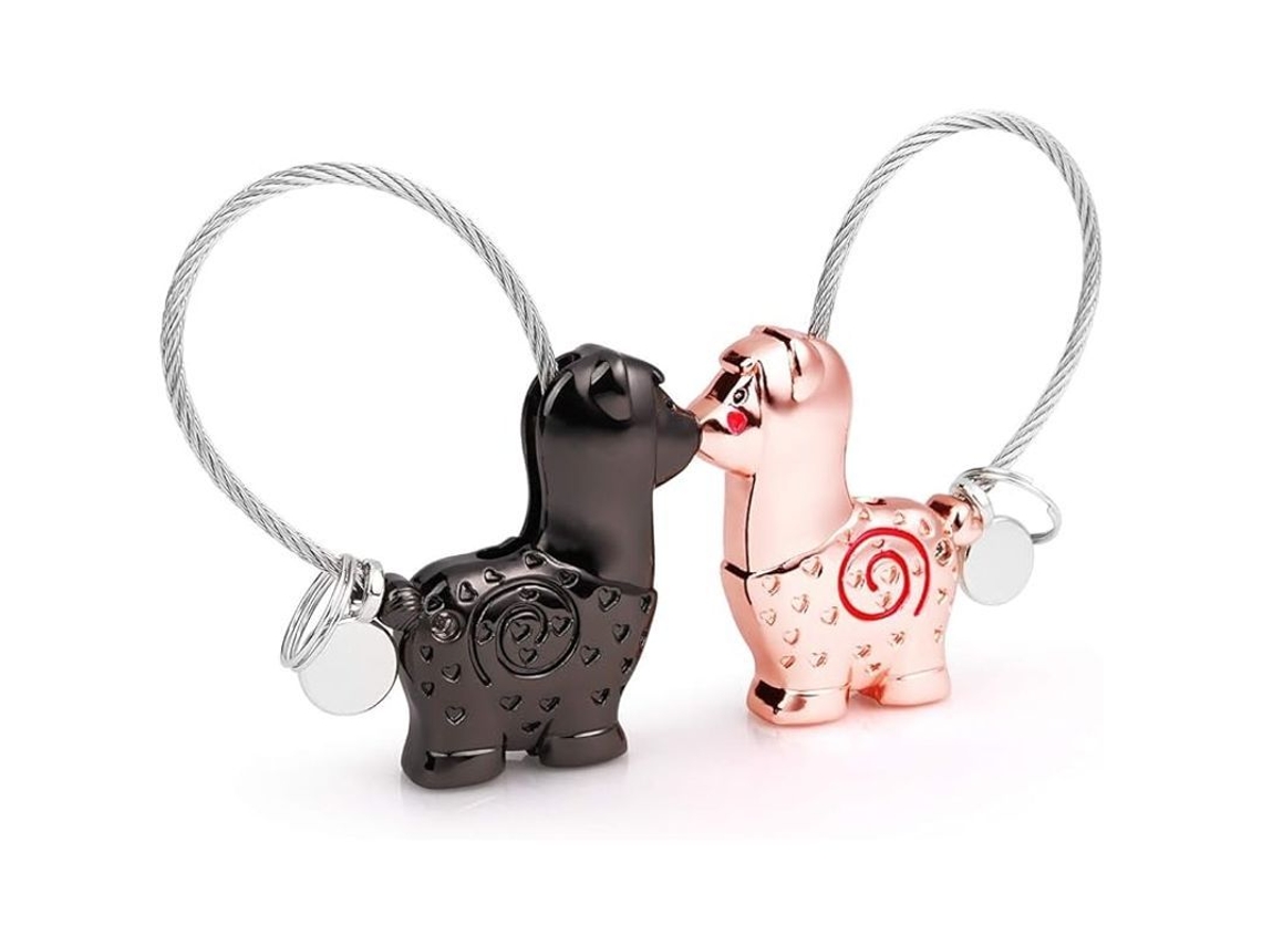 Llavero De Pareja Com Alpaca Magnética Preta E Ouro Rosa, Presente Personalizado De Aniversário