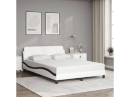Estrutura Cama C/ Cabeceira 120x200 Couro Artif. Branco/preto