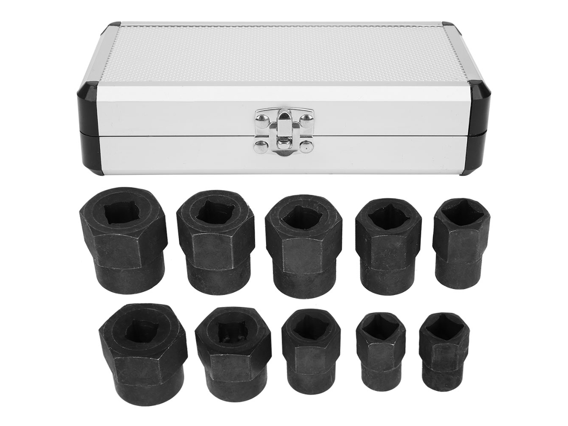 Conjunto De Ferramentas Para Extrair Parafusos Danificados 9‑19mm, Extractores De Parafusos Quebrados, Caixa De Alumínio, 10 Peças
