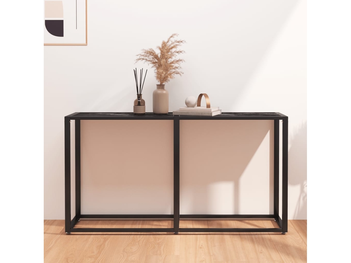 Vidaxl Mesa Consola Mármore Preto 140x35x75,5 Cm Vidro Temperado