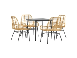 Conjunto Jantar Jardim 5 Peças Vidro Vime Pe Castanho MAISON EXCLUSIVE