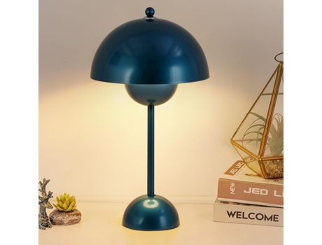 Candeeiro De Mesa Verde Design Cogumelo Flowerpot Metal, 34 Cm, Casquilho E27 Para Quarto, Sala, Crianças, Estúdio Ou Escritório Alpinaluz