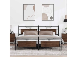 Cama De Casal | Camas Para Quarto | Estrutura Cama Sem Colchão 193x201 Cm Metal Carvalho Castanho
