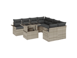 Conjunto 9 Sofá De Jardim Vidaxl Cinzento-claro Vime Pe (100 X 55 X 73 Cm)