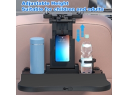 Adjustable Foldable Car Back Seat Table With Phone Holder Black