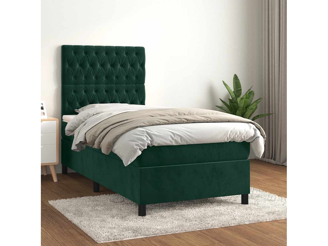 Vidaxl Cama Com Molas/colchão 100x200 Cm Veludo Verde-escuro