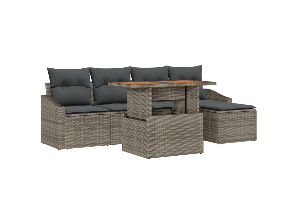 Conjunto 6 Conjunto De Jardim Vidaxl Cinzento Vime Pe (100 X 55 X 73 Cm)