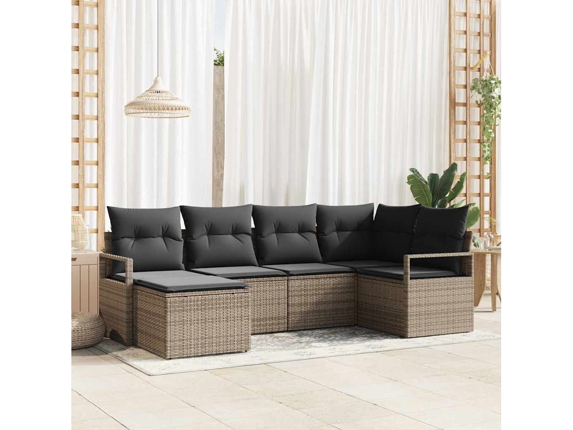 Vidaxl Conjunto De Sofás 6 Unid. Cinzeto Vime Pe