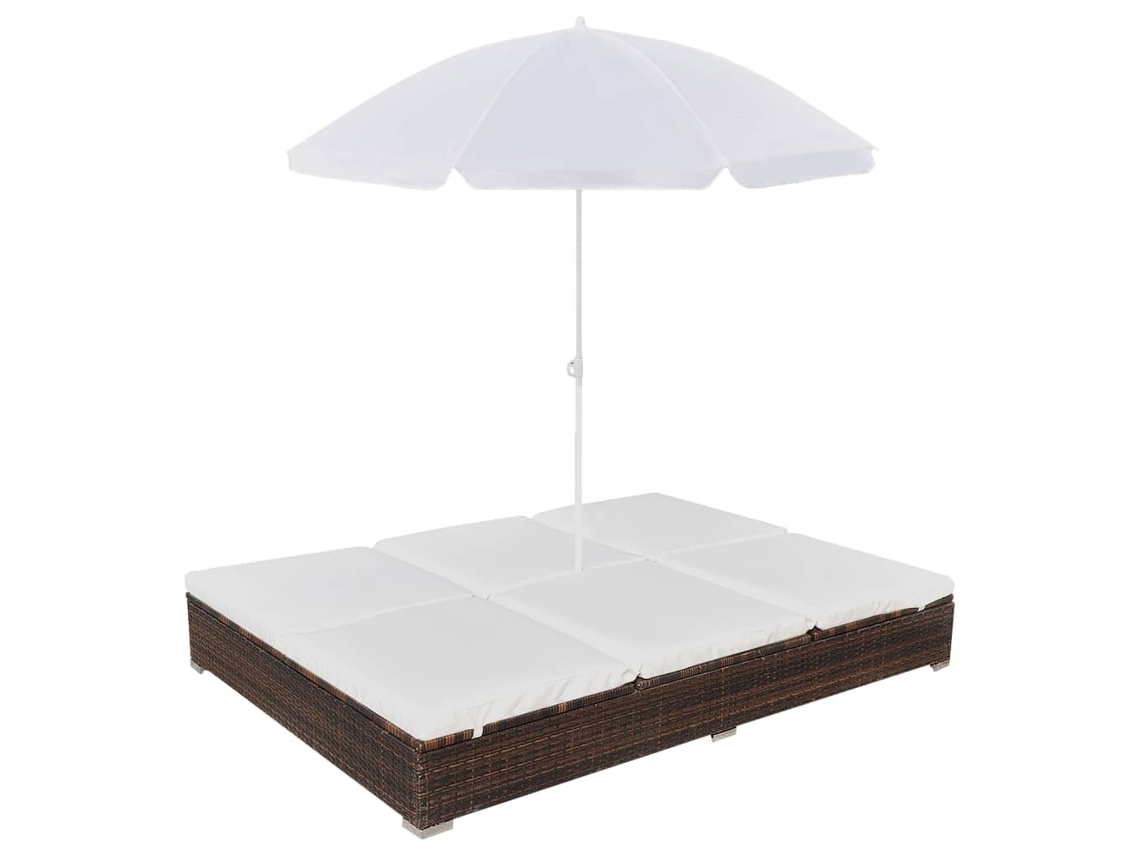 Vidaxl Espreguiçadeira De Exterior Com Guarda-sol Vime Pe Castanho