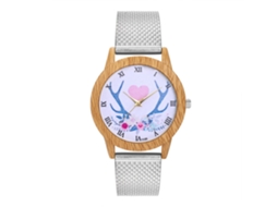 Relógio de quartzo unissex com pulseira de silicone e mostrador floral com numerais romanos, prateado.