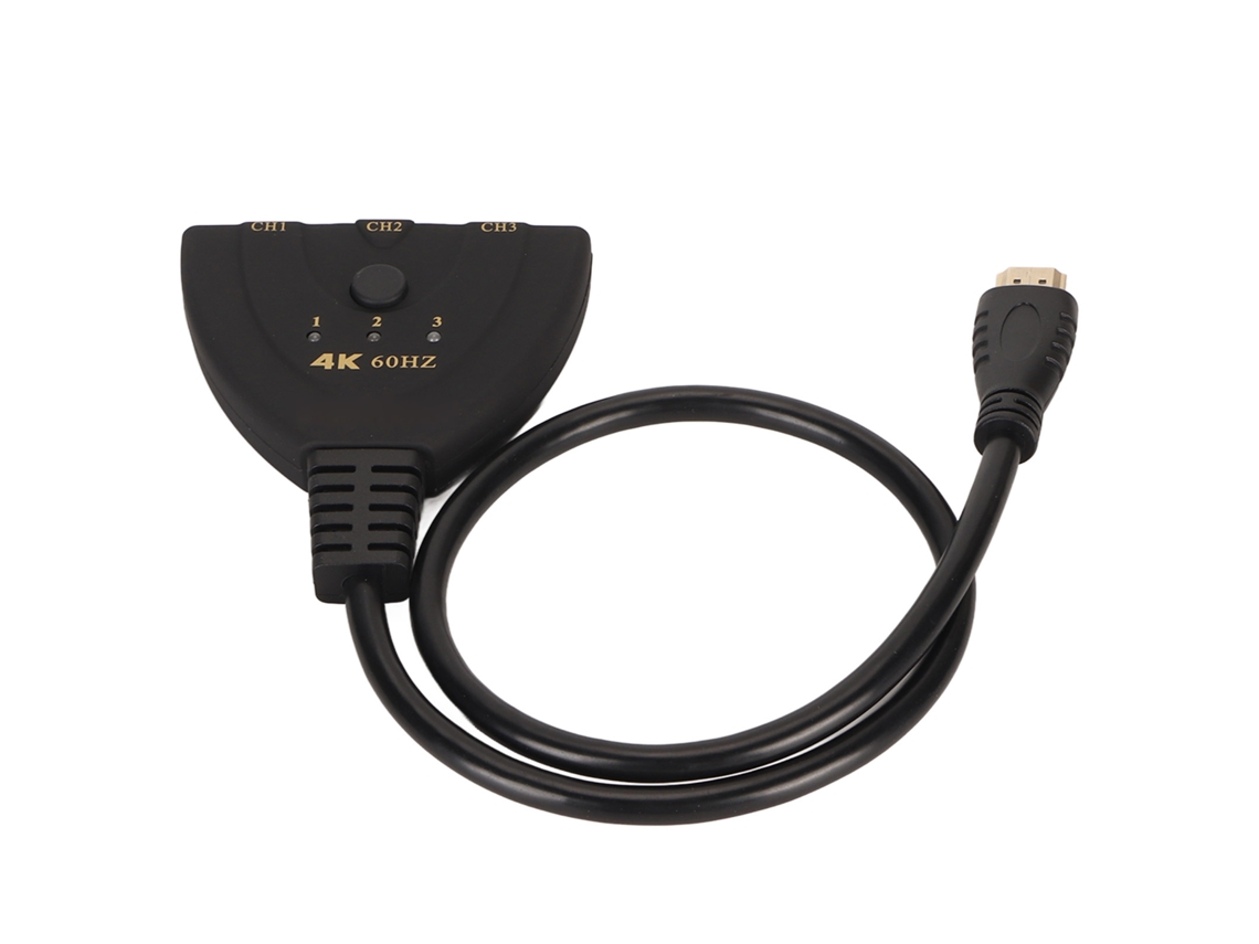 Switch de Interface Multimídia Mali Hd 4k 60hz, 3 Entradas, 1 Saída Bidirecional para Tv, Monitor, Projetor e Computador