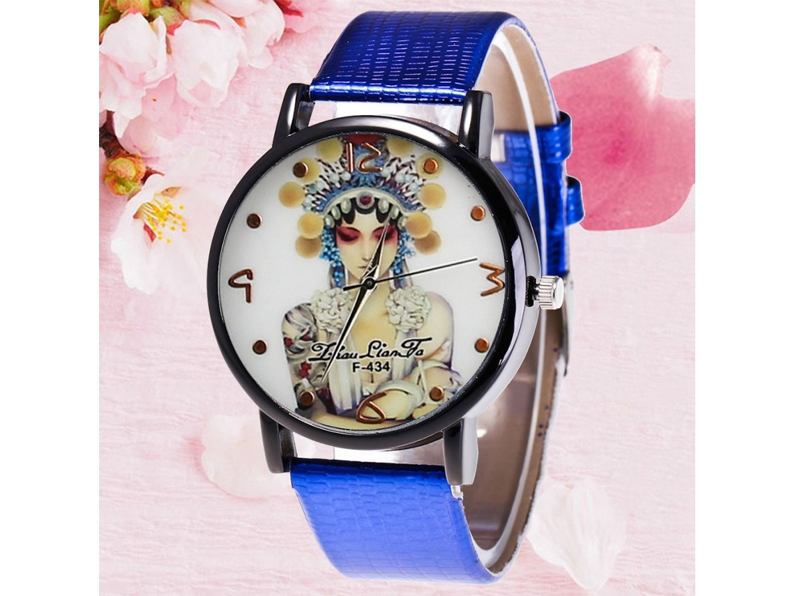 Reloj De Cuarzo Para Pareja Con Correa De Cuero Pu Dial Redondo Simple Zhoulianfa Azul